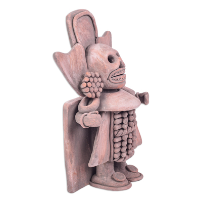 Terracotta sculpture, 'Mictlantecuhtli' - Handcrafted Lord of the Dead Sculpture