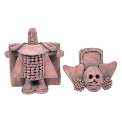 Escultura de terracota, 'Mictlantecuhtli' - Escultura artesanal del Señor de los Muertos