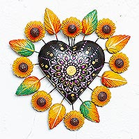 Ceramic wall accent, 'Sunflower Magic' - Handcrafted Folk Art Wall Accent