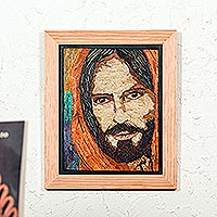 Straw painting, 'Jesus of Nazareth' - Handmade Straw Painting from Mexico