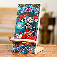Decoupage wood phone stand, 'Catrina Romance' - Day of the Dead Themed Phone Stand