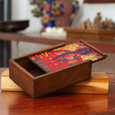 Decoupage wood box, 'Wistfulness' - Handmade Decoupage Wood Box with Printed Cover from Mexico