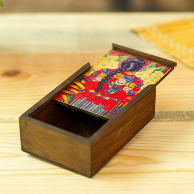 caja de madera decoupage - Caja de madera decoupage hecha a mano con tapa impresa de México