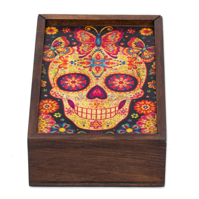 Caja de madera decoupage, 'Calavera del Amado' - Caja de Madera Mexicana Día de Muertos con Decoupage