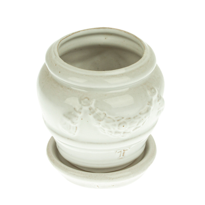 Ceramic flower pot, 'Vintage White' - Handmade Rustic Ceramic Flower Pot in White from Mexico