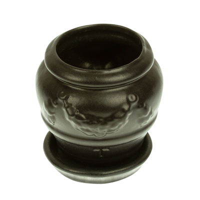 Ceramic flower pot, 'Vintage Black' - Handmade Rustic Ceramic Flower Pot in Black from Mexico