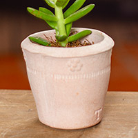 Kleiner Keramik-Blumentopf, „Natural Rustic“ – Handgefertigter kleiner Keramik-Blumentopf aus Mexiko