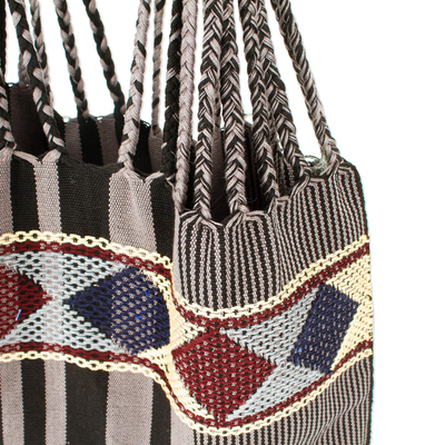 Umhängetasche aus Baumwolle - Handgewebte geometrisch gestreifte Baumwoll-Umhängetasche aus Mexiko