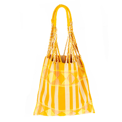 Handloomed Cotton Striped Shoulder Bag in Yellow from Mexico