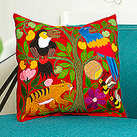 Artisan Crafted Cushion Cover from Mexico,'Jungle Fete'