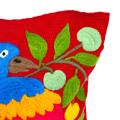 Embroidered cotton cushion cover, 'Jungle Fete' - Artisan Crafted Cushion Cover from Mexico