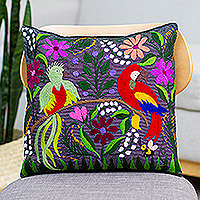 Embroidered cotton cushion cover, 'Jungle Friends' - Bird Motif Cotton Cushion Cover