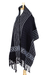 Rebozo-Schal aus Baumwolle - Schwarz-weißer, mit Rückenriemen gewebter, bestickter Rebozo-Schal