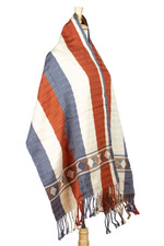 Cotton rebozo shawl, 'Ginger Spice' - Grey Ivory Orange Backstrap Woven Embroidered Rebozo Shawl