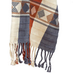 Cotton rebozo shawl, 'Ginger Spice' - Grey Ivory Orange Backstrap Woven Embroidered Rebozo Shawl