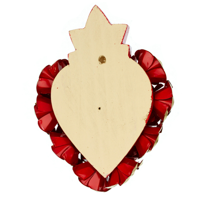 Wood wall art, 'Little Red Heart' - Heart-shaped and Floral Wood Wall Art with Metal Alloy