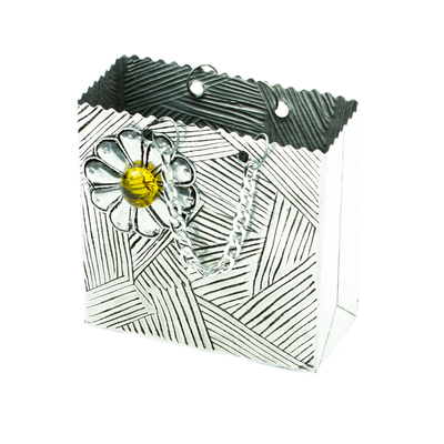 Aluminum repousse decorative box, 'Charming Yellow' - Handcrafted Aluminum Decorative Box with Flower from Mexico