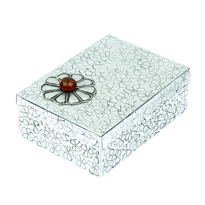 Decorative aluminum box, 'Glowing Fortune' - Decorative Aluminum Box with Red Flower Design from Mexico