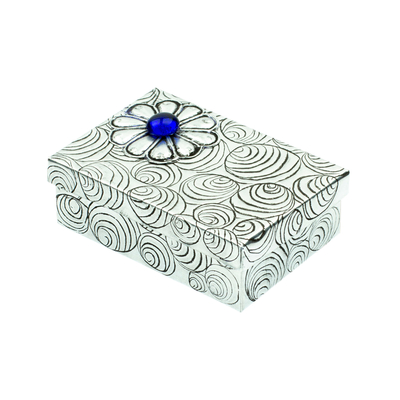 Decorative aluminium box, 'Radiant Treasure' - Decorative Lidded Box in aluminium Repousse from Mexico