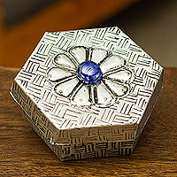 Aluminum decorative box, 'Hexagonal Blue'