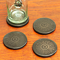 Barro negro coasters, 'Dark Sun' (set of 4) - Handcrafted Barro Negro Coasters (Set of 4)