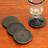 Barro negro coasters, 'Ancient Times' (set of 4) - Artisan Crafted Barro Negro Coasters (Set of 4)