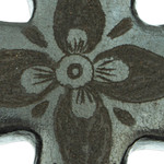 Barro negro wall cross, ‘Little Flower of Luck’ - Handcrafted Mexican Barro Negro Ceramic Wall Cross