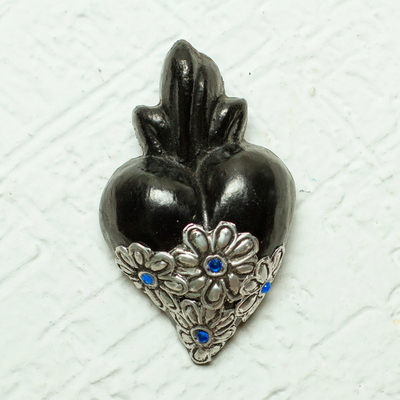 Barro negro wall accent, 'Miniature Heart' - Heart-shaped Black Ceramic Wall Art Handcrafted in Mexico
