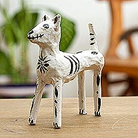 Papier mache figurine, 'Skeleton Dog' - Day of the Dead Papier Mache Dog Figurine from Mexico