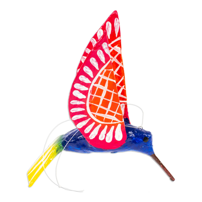 Pappmaché-Ornament - Handgefertigtes blaues Kolibri-Pappmaché-Ornament aus Mexiko