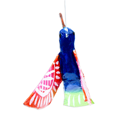 Adorno de papel maché - Adorno de papel maché de colibrí azul hecho a mano de México