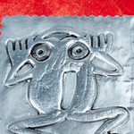 Aluminum and amate paper greeting card, 'Mighty Frog' - Relief Engraving Aluminum Greeting Card with Paper Frame