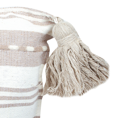 Kissenbezug aus Baumwolle - Handgewebter Kissenbezug in Ecru und Pilzen aus Mexiko