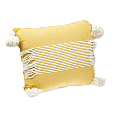 Kissenbezug aus Baumwolle - Kissenbezug aus Baumwolle in Honig und Elfenbein, handgewebt in Mexiko