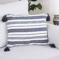 Cotton cushion cover, 'Ivory Elegance' - Ivory and Grey Handloomed Cushion Cover from Mexico