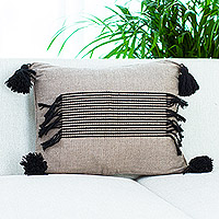 Cotton cushion cover, 'Cozy Light Taupe' - Light Taupe Cotton Cushion Cover Handloomed in Mexico
