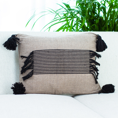 Cotton cushion cover, 'Cozy Light Taupe' - Light Taupe Cotton Cushion Cover Handloomed in Mexico