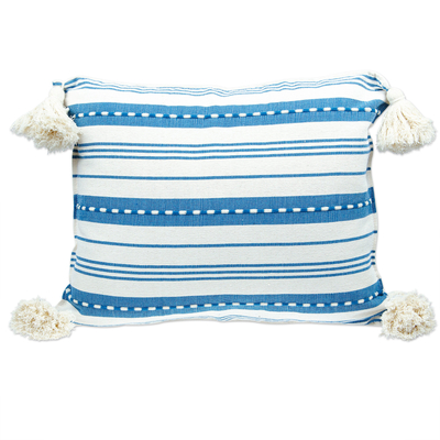 Azure and Alabaster Handloomed Cushion Cover from Mexico