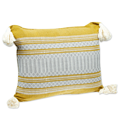 Kissenbezug aus Baumwolle - Mexikanische handgewebte Kissenhülle aus Honig und Alabaster-Baumwolle