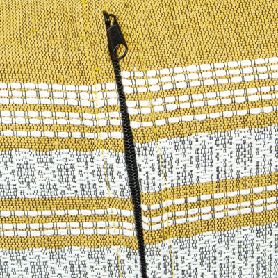 Cotton cushion cover, 'Honey Tradition' - Mexican Handloomed Honey and Alabaster Cotton Cushion Cover