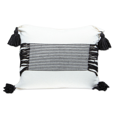 Black and Ivory Cotton Cushion Cover Handloomed in Mexico