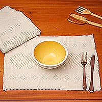 Cotton placemats, 'Home Warmth in Ivory' (set of 4) - Set of 4 Ivory Placemats Handloomed in Mexico
