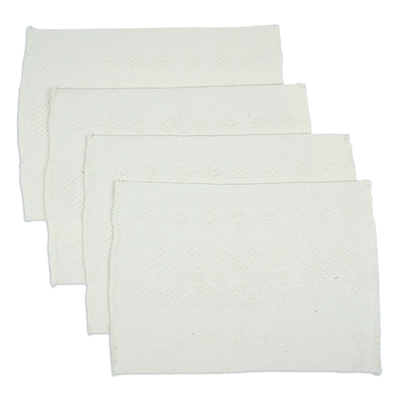 Manteles individuales de algodón, (juego de 4) - Juego de 4 manteles individuales marfil tejidos a mano en México