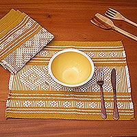 Cotton placemats, 'Home Warmth in Yellow' (set of 4) - Set of 4 Yellow Placemats Handloomed in Mexico