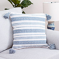 Cotton cushion cover, 'Vertical Grey Elegance' - Vertical Striped Handloomed Cushion Cover from Mexico
