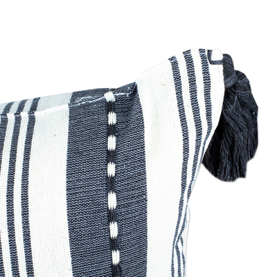 Kissenbezug aus Baumwolle - Grau und Elfenbein gestreifter handgewebter Kissenbezug aus Mexiko