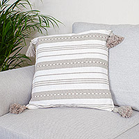 Cotton cushion cover, 'Vertical Ecru Elegance' - Mexican Vertical Striped Handloomed Cushion Cover in Ecru