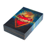 Decoupage decorative box, 'Sacred San Miguel's Heart' - Pine Wood Decoupage Decorative Box from Mexico