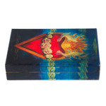 Decoupage decorative box, 'Sacred San Miguel's Heart' - Pine Wood Decoupage Decorative Box from Mexico