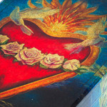 Decoupage decorative box, 'Sacred San Miguel's Heart' - Pine Wood Decoupage Decorative Box from Mexico